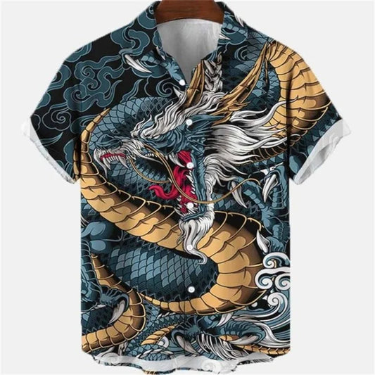 Summer Men’s Dragon Pattern Element Shirt