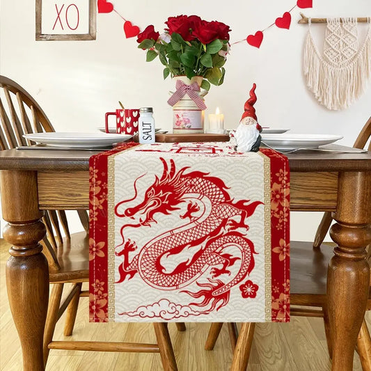 Spring Festival Year of Dragon Linen Table Runner