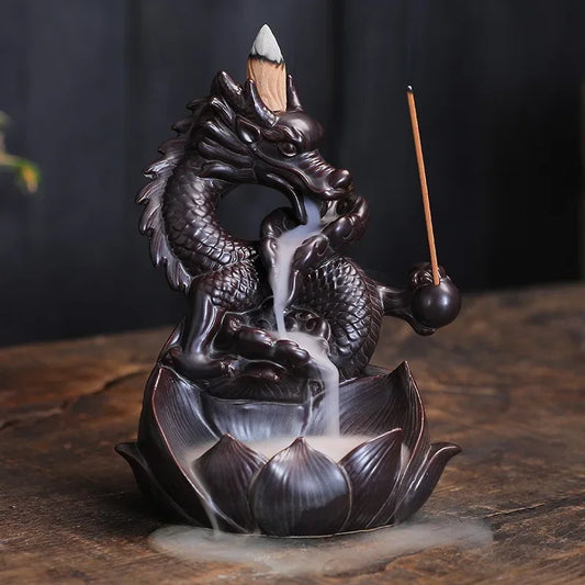 Lotus Dragon Ceramic Incense Burner