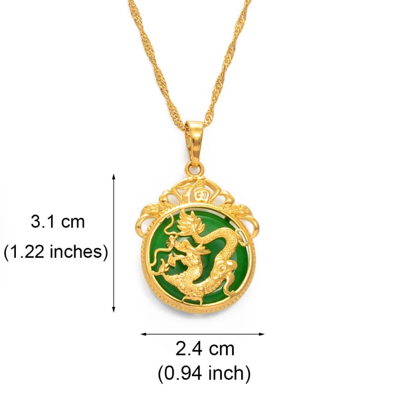 Anniyo Green Stone Dragon Pendant Necklace - Image 2