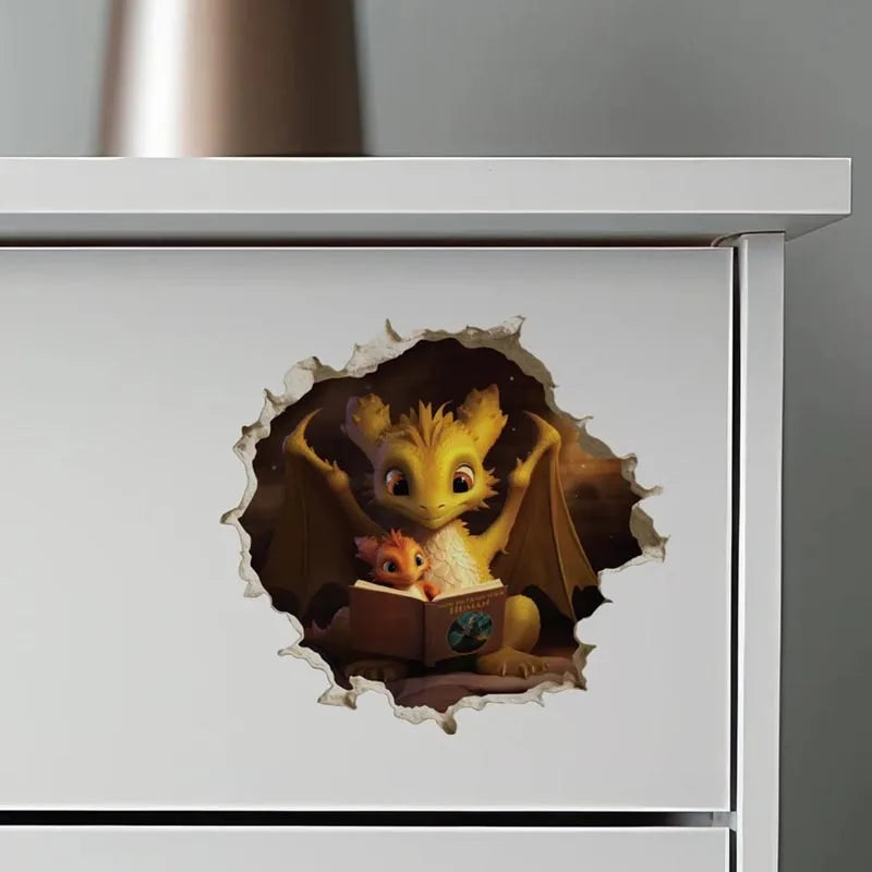 Dragon Parent and Child Reading Wall Hole Decal - Image 5