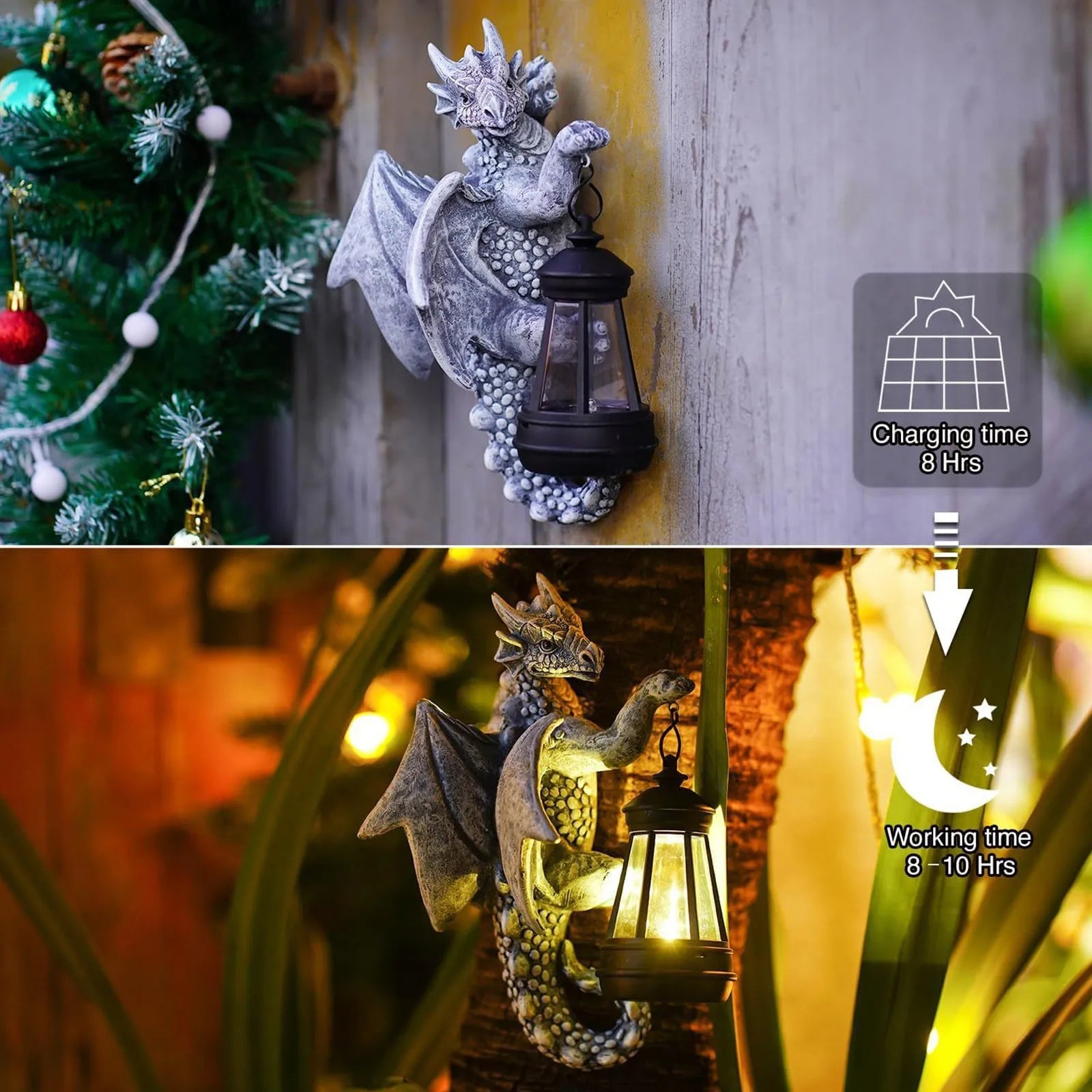 Dragon Tree Hugger with Solar Lantern – Weather-Resistant Outdoor Resin Garden Figurine - Image 3
