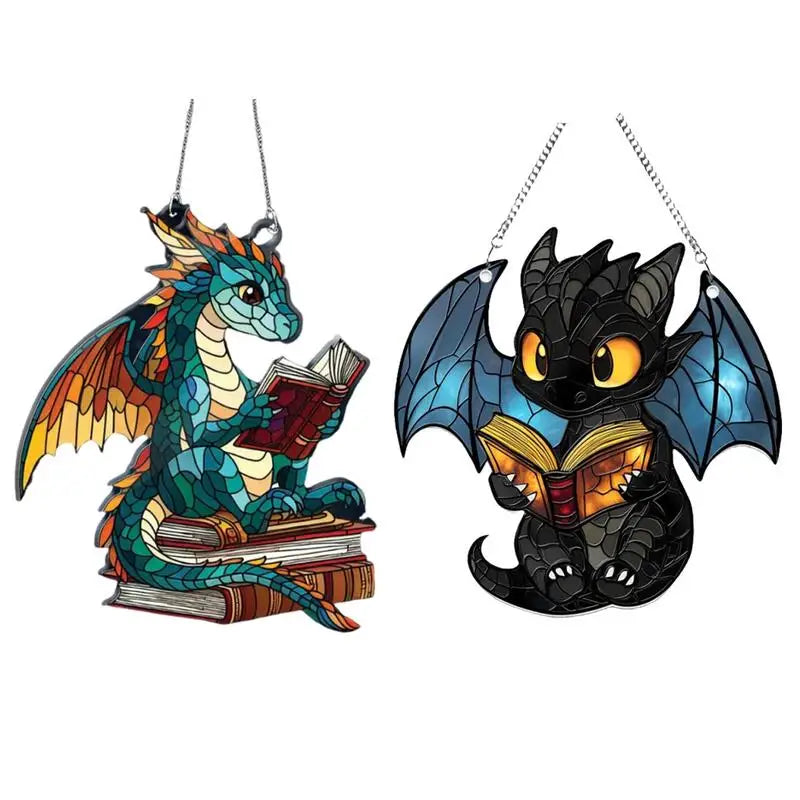 2D Stained Acrylic Dragon Sun Catcher – Book Dragon Light Catcher for Window, Wall, or Christmas Tree Decoration - Image 2