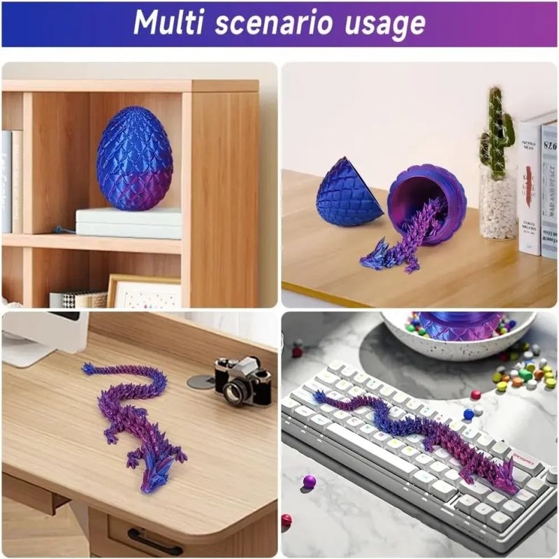 3D Printed Dragon Egg Gift Set – Fully Articulated Crystal Dragon Collectible with Gemstone Ornament | Home Decor Figurine - Image 2