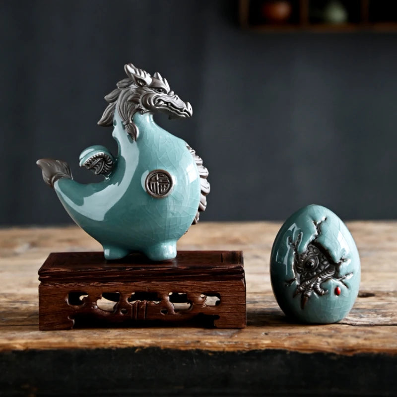 Creative Dragon Decoration Ceramic Lucky Mascot – Living Room, Wine Cabinet & Office Desktop Zodiac Dragon Ornament