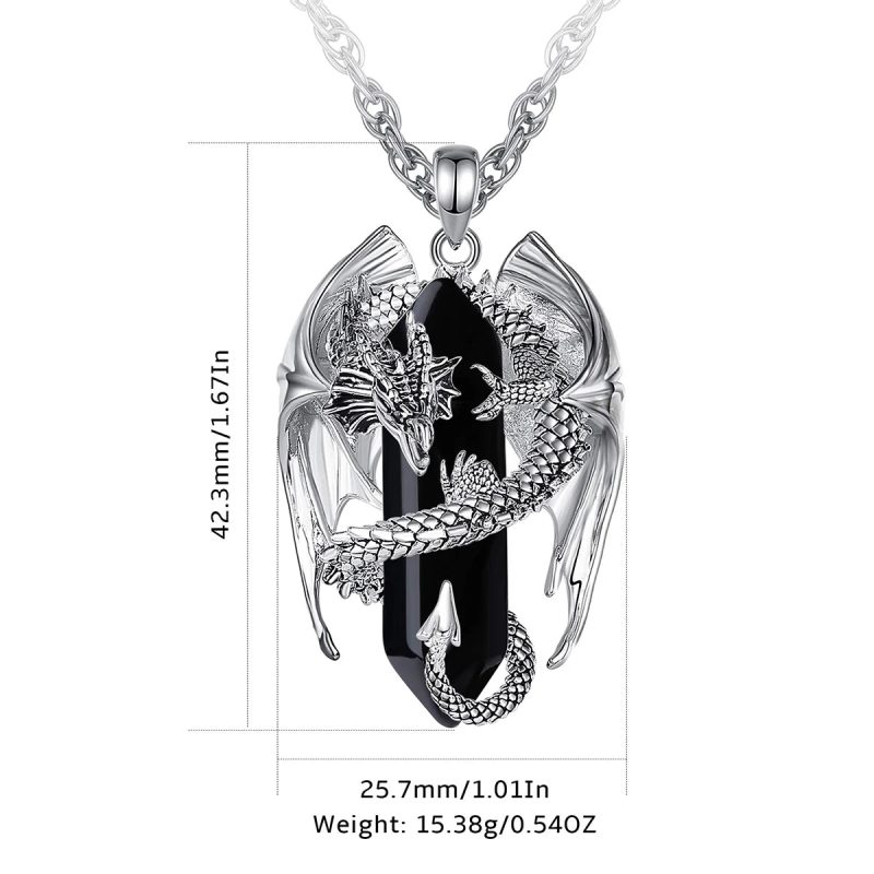 Eudora Dragon Twining Hexagonal Obsidian Necklace - Image 2