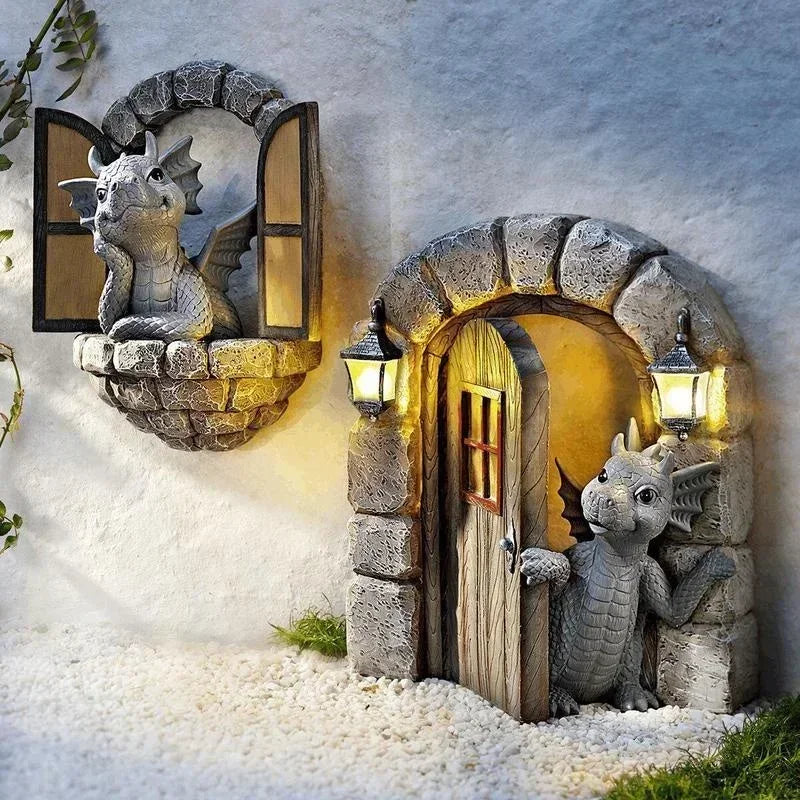 Dragon-Shaped Resin Giant Lawn Sculpture – Gothic Fantasy Dragon Statue for Garden & Courtyard Decoration