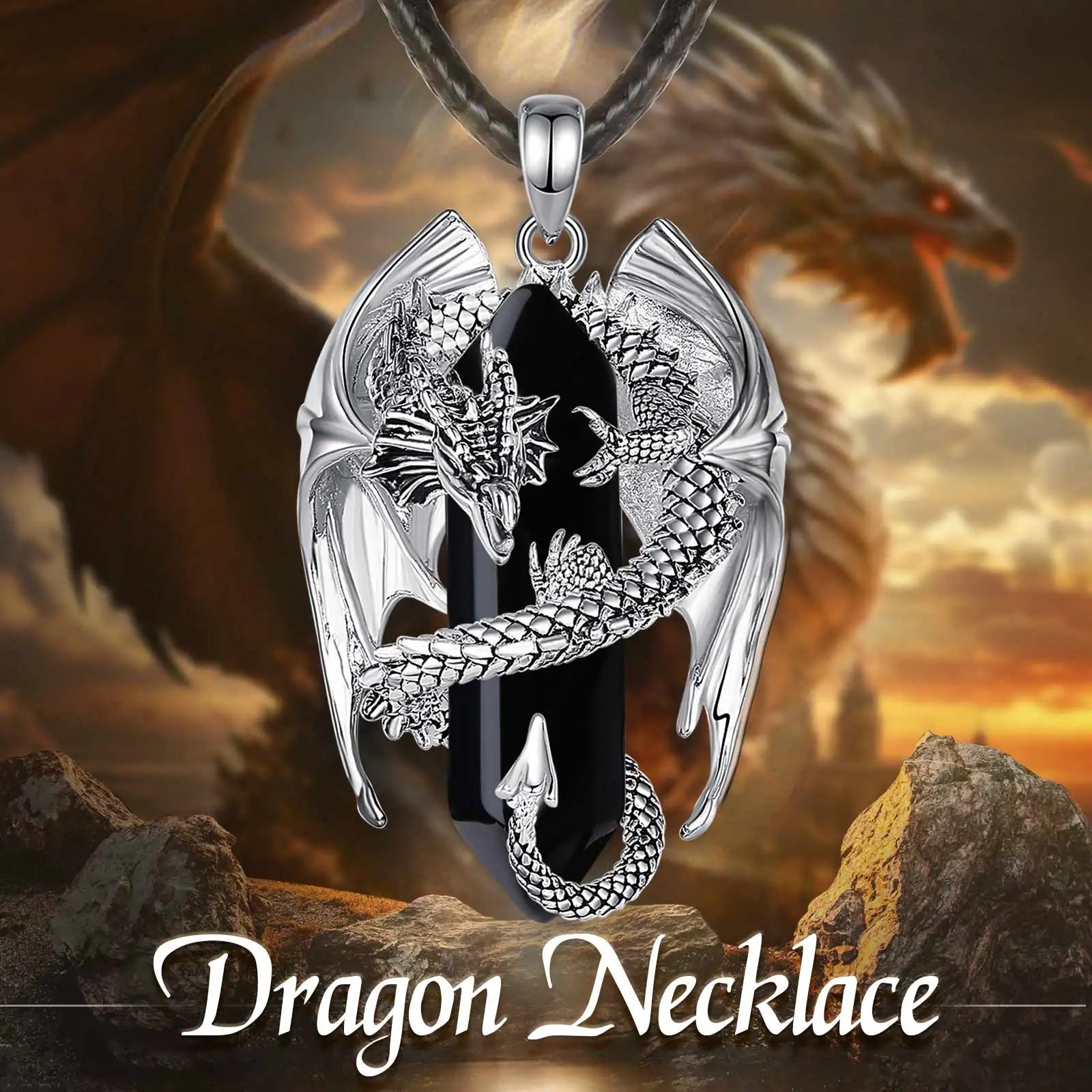 Eudora Dragon Twining Hexagonal Obsidian Necklace – Punk Crystal Pendant & Healing Stone Jewelry Gift for Men - Image 5