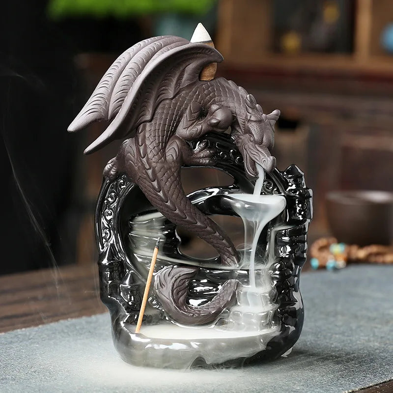 Ceramic Vintage Dragon Backflow Incense Burner – Tabletop Home Decor & Aromatherapy Gift (Without Incense)