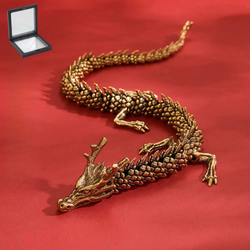 3D Dragon Statue Ornament – Movable Jointed Body in Ancient Copper Finish | Desktop Brass Craft for Home & Office Decoration - Image 8