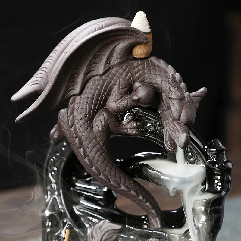 Creative Dragon Waterfall Backflow Incense Burner – Pterosaur Ceramic Censer for Home Decor - Image 4