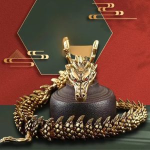 3D Dragon Statue Ornament – Movable Jointed Body in Ancient Copper Finish | Desktop Brass Craft for Home & Office Decoration