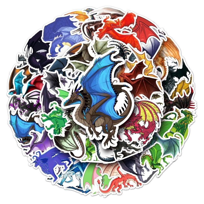 50PCS Dragon Series Cartoon Waterproof Stickers – Retro Vinyl Stickers for Skateboards, Snowboards & More - Image 3