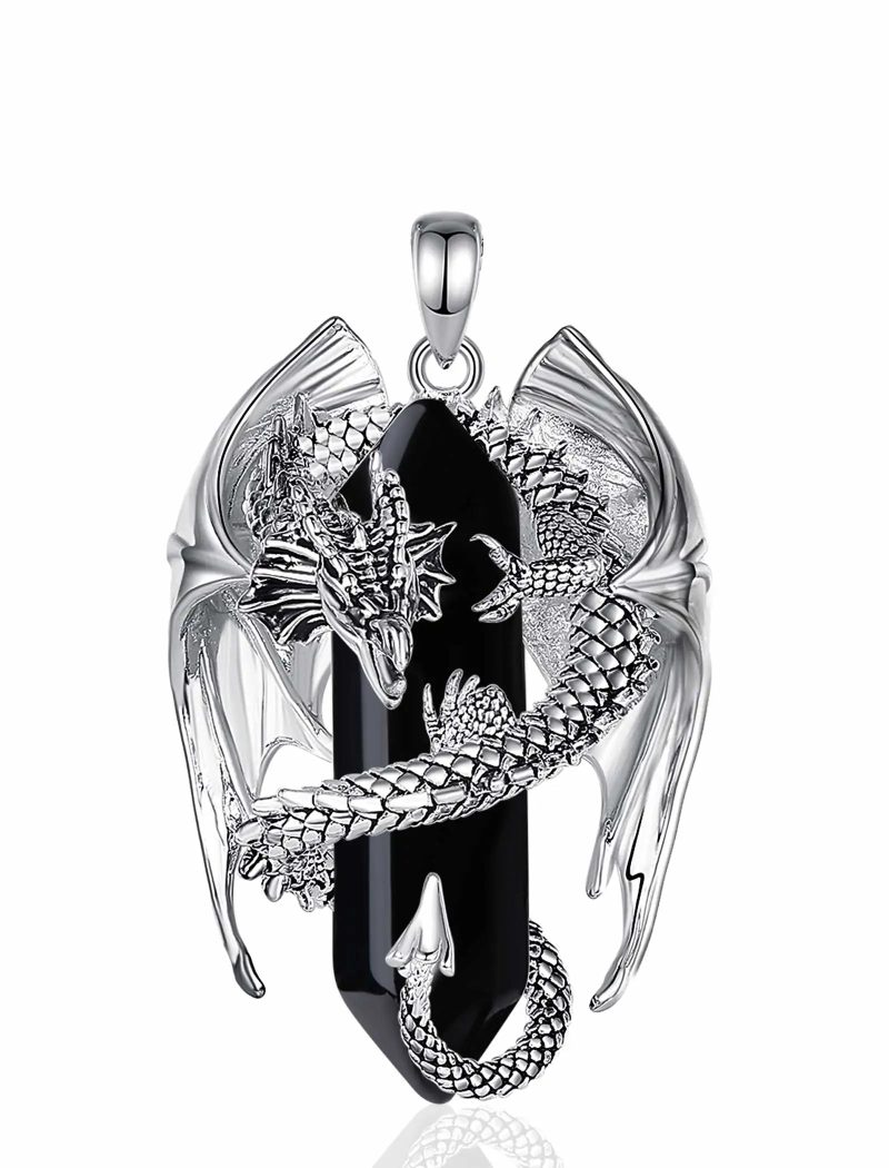 Eudora Dragon Twining Hexagonal Obsidian Necklace - Image 8