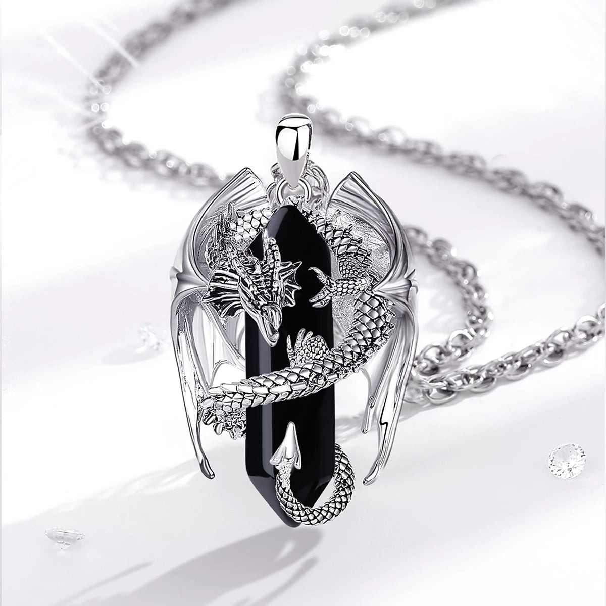 Eudora Dragon Twining Hexagonal Obsidian Necklace – Punk Crystal Pendant & Healing Stone Jewelry Gift for Men - Image 4
