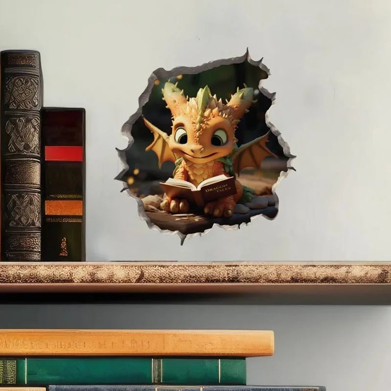 Dragon Parent and Child Reading Wall Hole Decal - Image 4