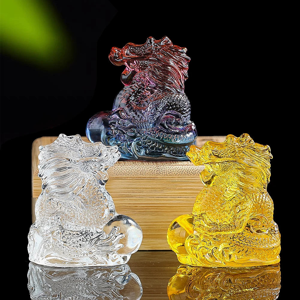 Colorful Glazed Chinese Dragon Miniature Ornament – Home Figurine, Paperweight & Feng Shui Desk Decoration