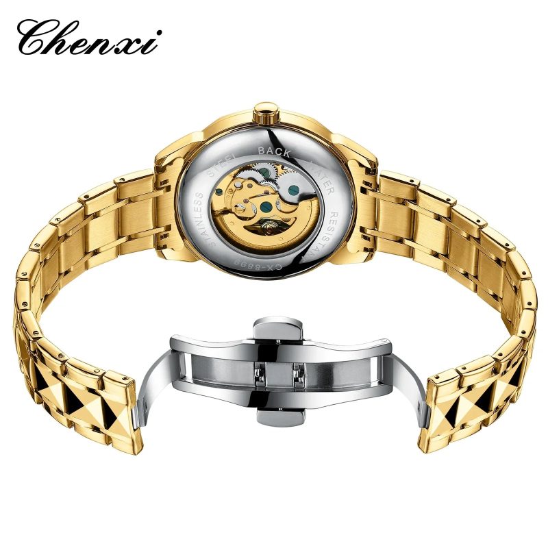 CHENXI 8899 Chinese Nation Culture & Art Watch – 3D Embossed Dragon Pattern Gold Automatic Mechanical Stainless Steel Men’s Watch - Image 5